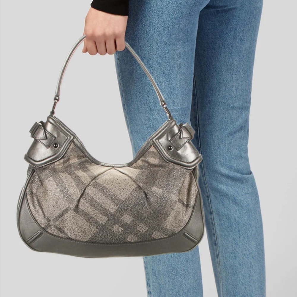 BURBERRY Medium Canvas Shimmer Check Fairby Hobo